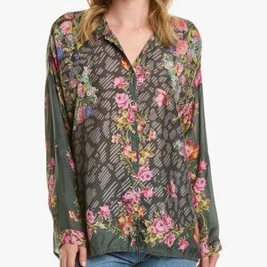 Johnny Was Rosey Jordan Silk Button down Blouse Size Large